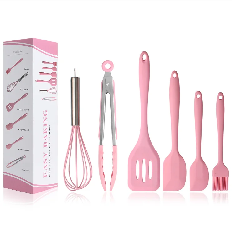 Amazon Hot Selling 6pcs Set Heat Resistant Non Stick Silicone Kitchen Cooking Utensils