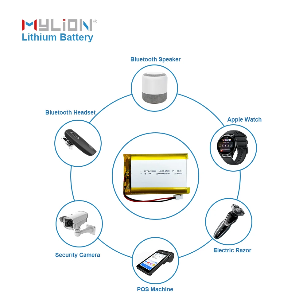 Mylion High-Efficiency Lightweight Lipo Battery Li Ion Rechargeable Battery 2000mah 3.7 V For Laptop Battery Solutions