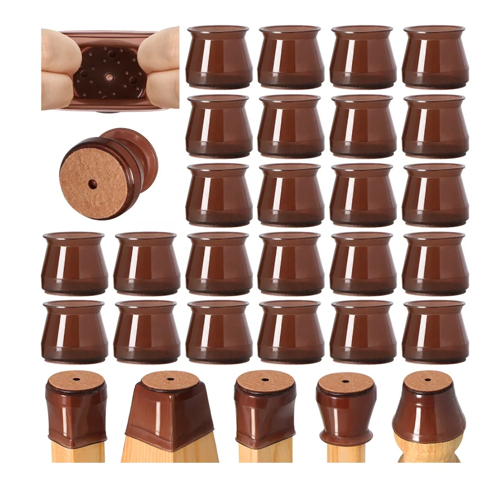 Amazon Hot 24PCS Furniture Silicone Protection Cover Round Brown Elastic Silicone Chair Leg Floor Protectors