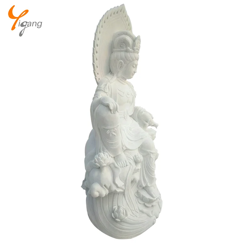 Custom Large White Marble Stone Carving Standing Guan Yin Buddha Statues