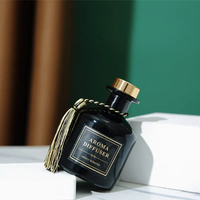 Wholesale Luxury Empty Round Black Matte Aroma Glass Reed Diffuser Bottle 220ml