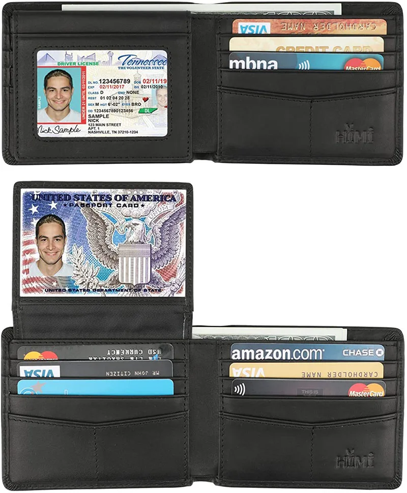 Мужской кожаный бумажник Eime с RFID блокировкой модный двойного сложения 2 окошками для