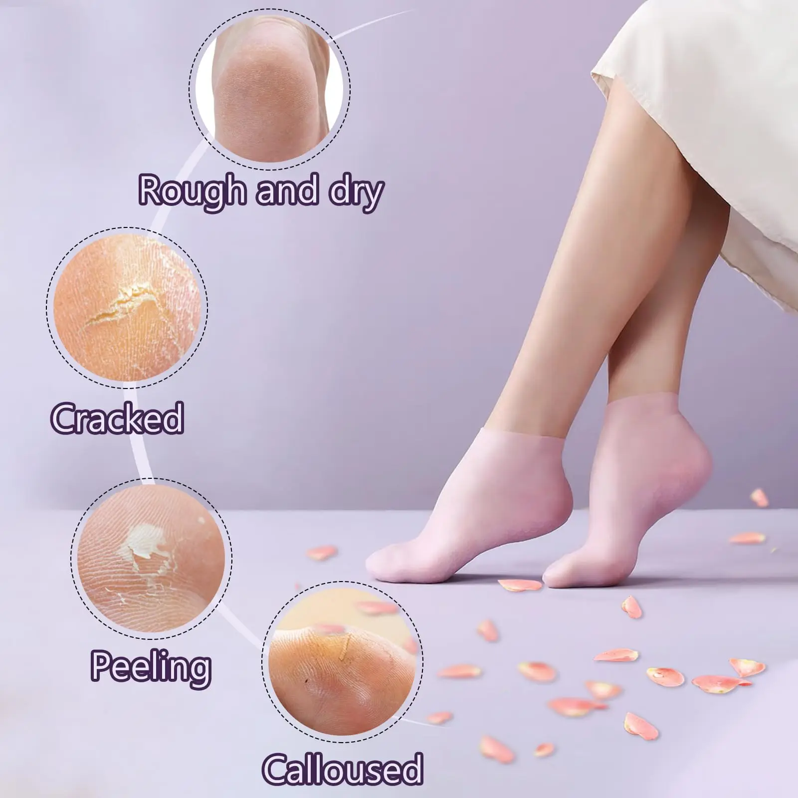 Spa Gel Socks Foot Care After Pedicure Silicone Socks for Dry Cracked Feet Silicone Moisturizing Socks for Women Foot Care