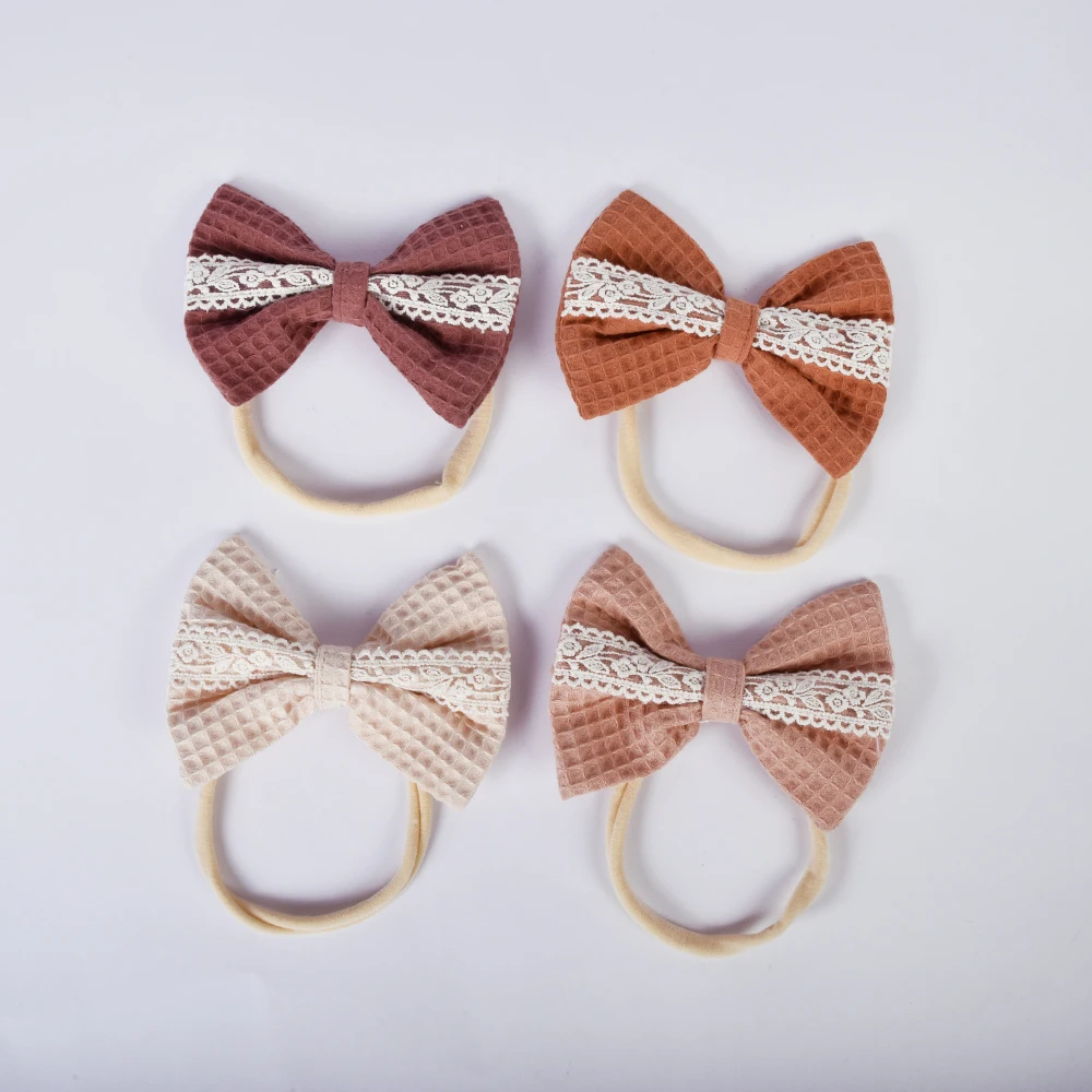 new product kids headwear hair accessories bow 100% cotton fabric with lace