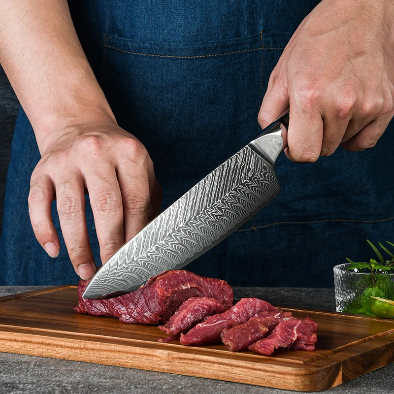 RUITAI 8PCS Professional Japanese Real Damascus Steel Kitchen Chef Knife Set Resin Carbon Fiber Handle
