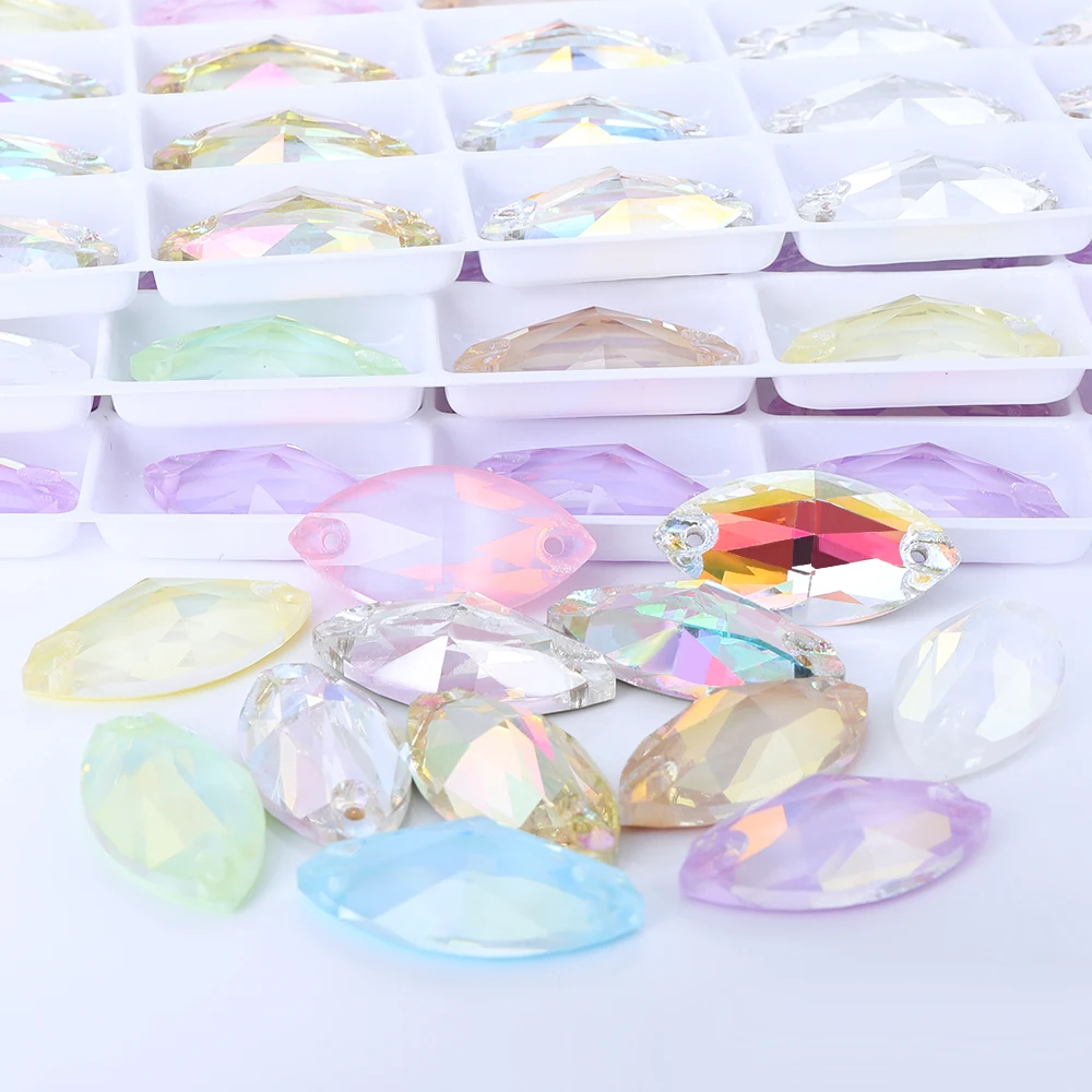 QIYI 3223 Different Size 55 Colors Latest Fashion Pure Hard Luxury Flat Back Bright Versatile Navette Sew-on Stone Rhinestones