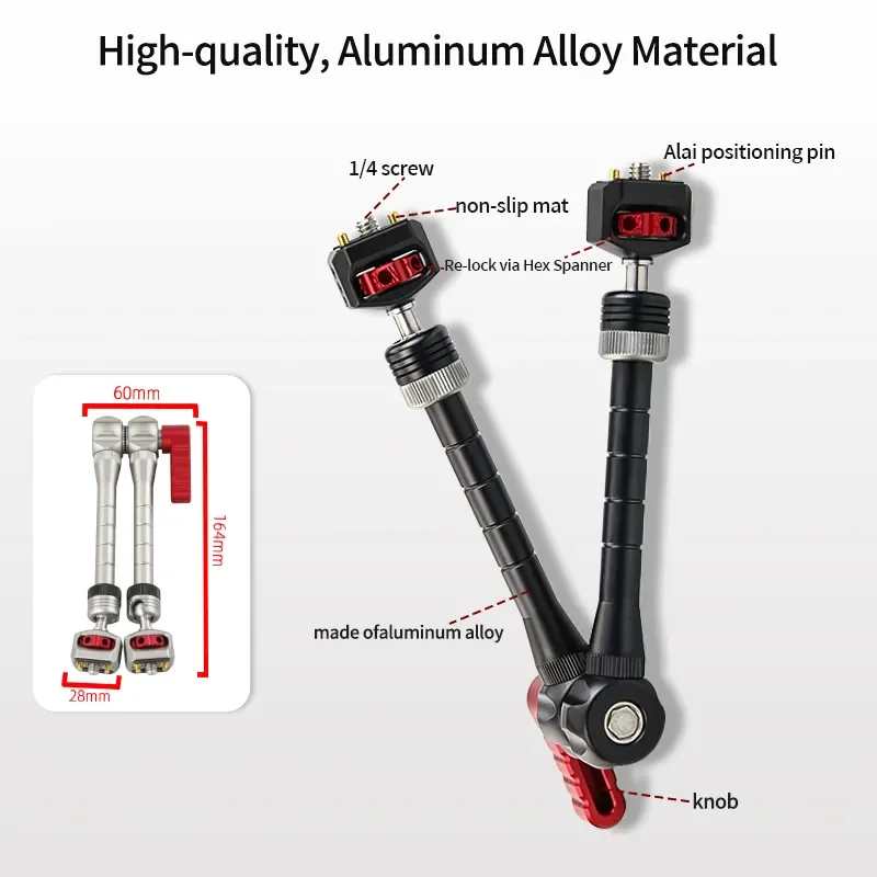 11' Arri Locating Pin 1/4 Screw Metal Magic Arm for DSLR Cameras, Smartphone,Light Monitor