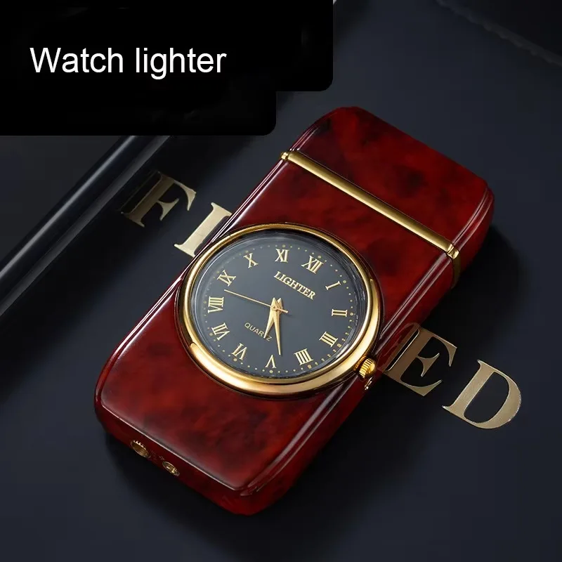 Wholesale Custom Metal Butane Gas Flint Lighter with Clock USB Style Jet for Men Cheap Price Cigarette Watch Lighter Giveaways