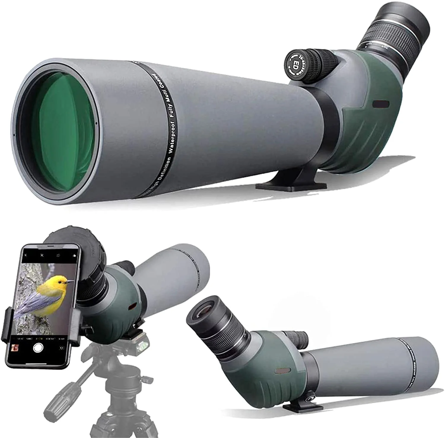 SUNCORE 20-60x80 Dual Focusing ED Spotting Scope - Ultra High Definition Optics Scope with Carrying Case and Smartphone Adapter