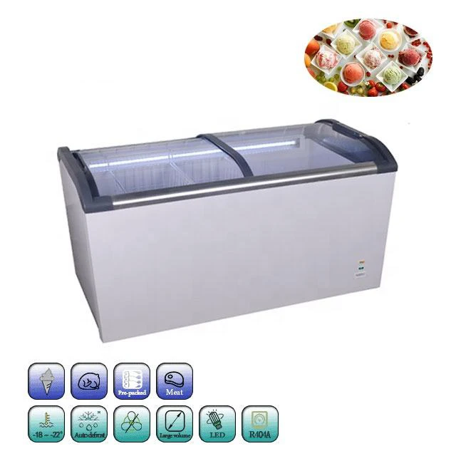 Supermarket curved sliding glass door freezer meat showcase