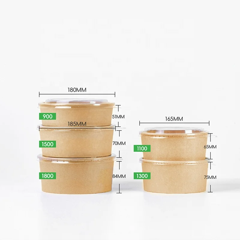 8oz 12oz 16oz 26oz 26oz 32oz Biodegradable Disposable Food Container Salad Bowl Wholesale Round Paper Hot Soup Bowls with Lid