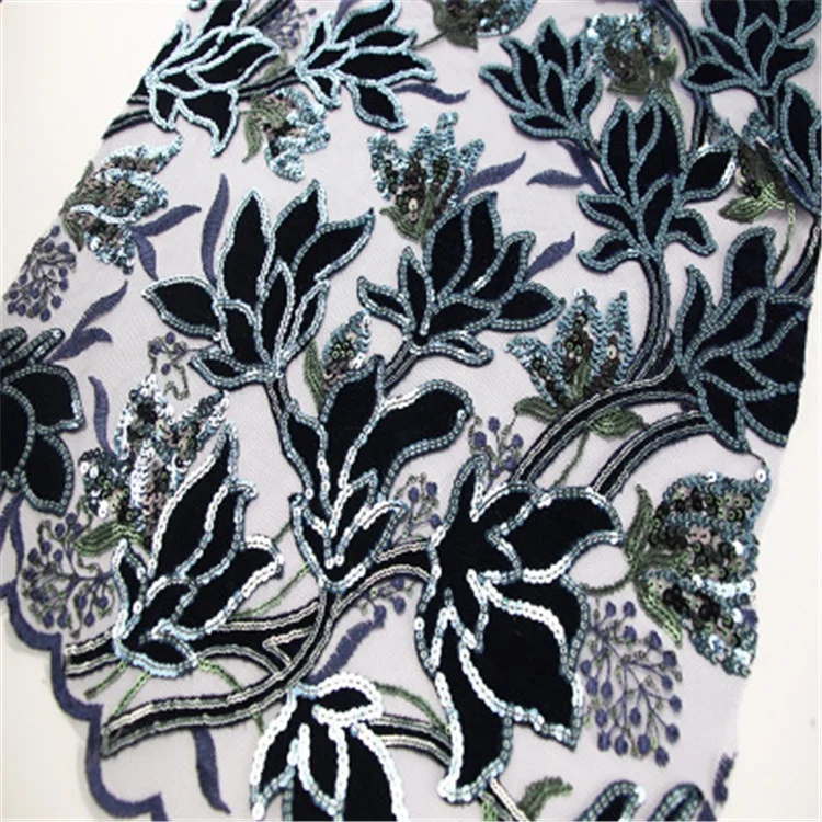 Высококачественная Цветочная Лазерная Классическая Бархатная ткань с блестками и вышивкой