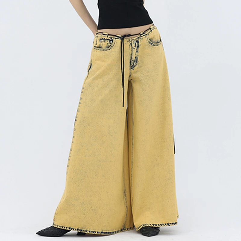 TWOTWINSTYLE Casual Low Waist Solid Color Loose Denim Wide Leg Jeans For Women 2023
