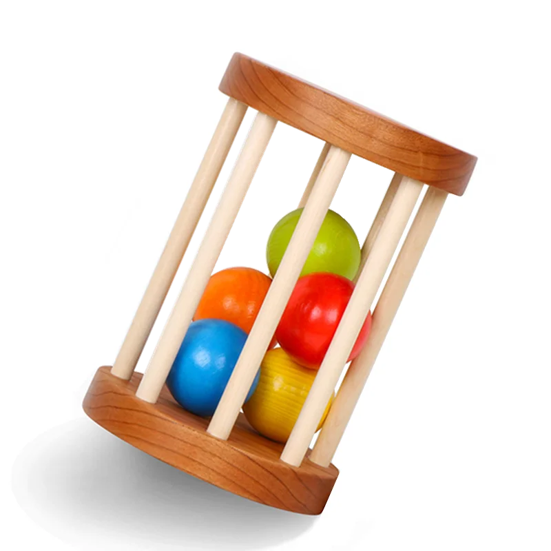 
Cherry Wood Baby Infant Cylinder Rolling Rattle Orangic Baby Toys Wooden Rattle Handmade Wooden Ring Bell Montessori Toy 