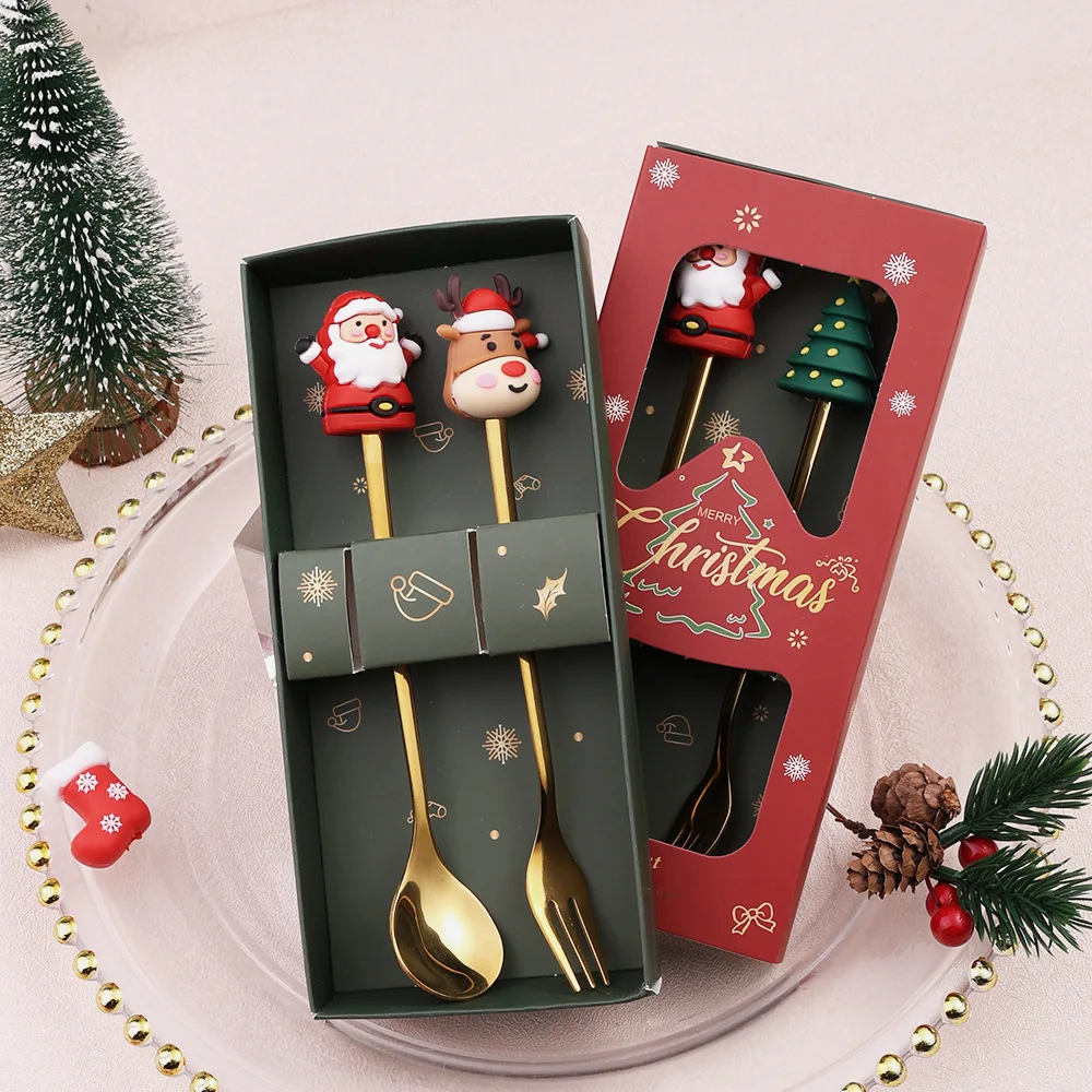 Christmas Spoon set Cute Christmas gift cutlery two-piece Santa doll dessert spoon set