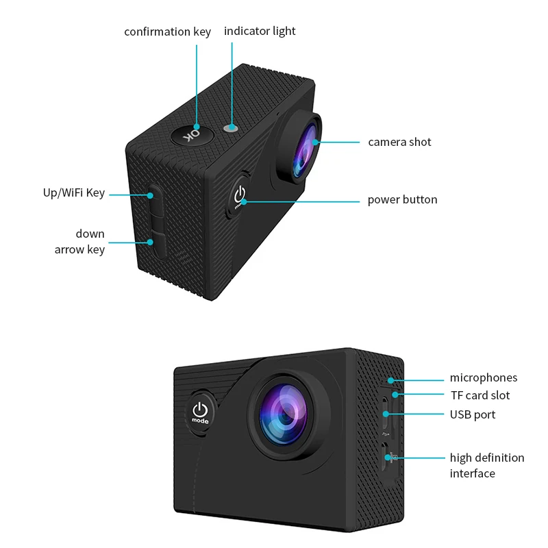 Portable 1080P HD Outdoor Waterproof Video Sports Camera 16MP for Cycling Underwater Recording MicroSD Card Compatibility