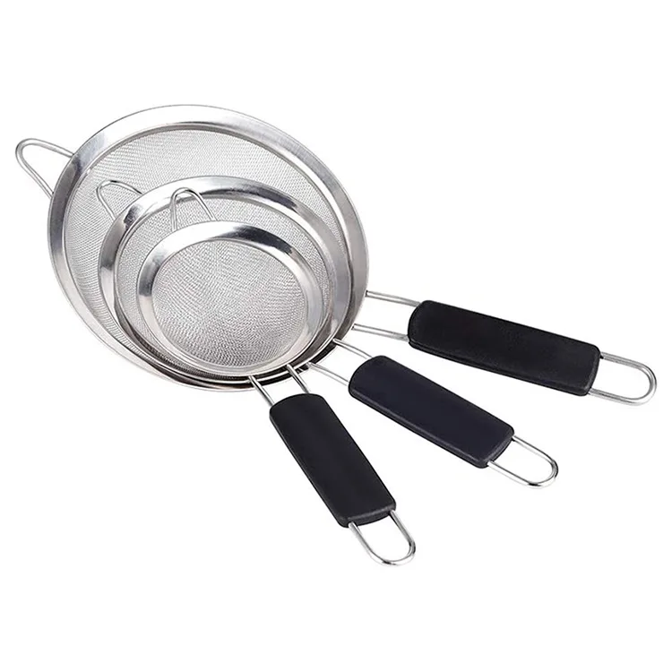 Stainless Steel Kitchen Utensils Cooking Oil Skimmer Strainer Handheld Fine Mesh Flour Sieve Filter Colander