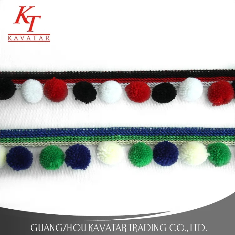 
Kavatar Wholesale Multi Colors Sewing Hats Craft pompom Mini Bobble Ball Fringe Braid Lace Trimming 