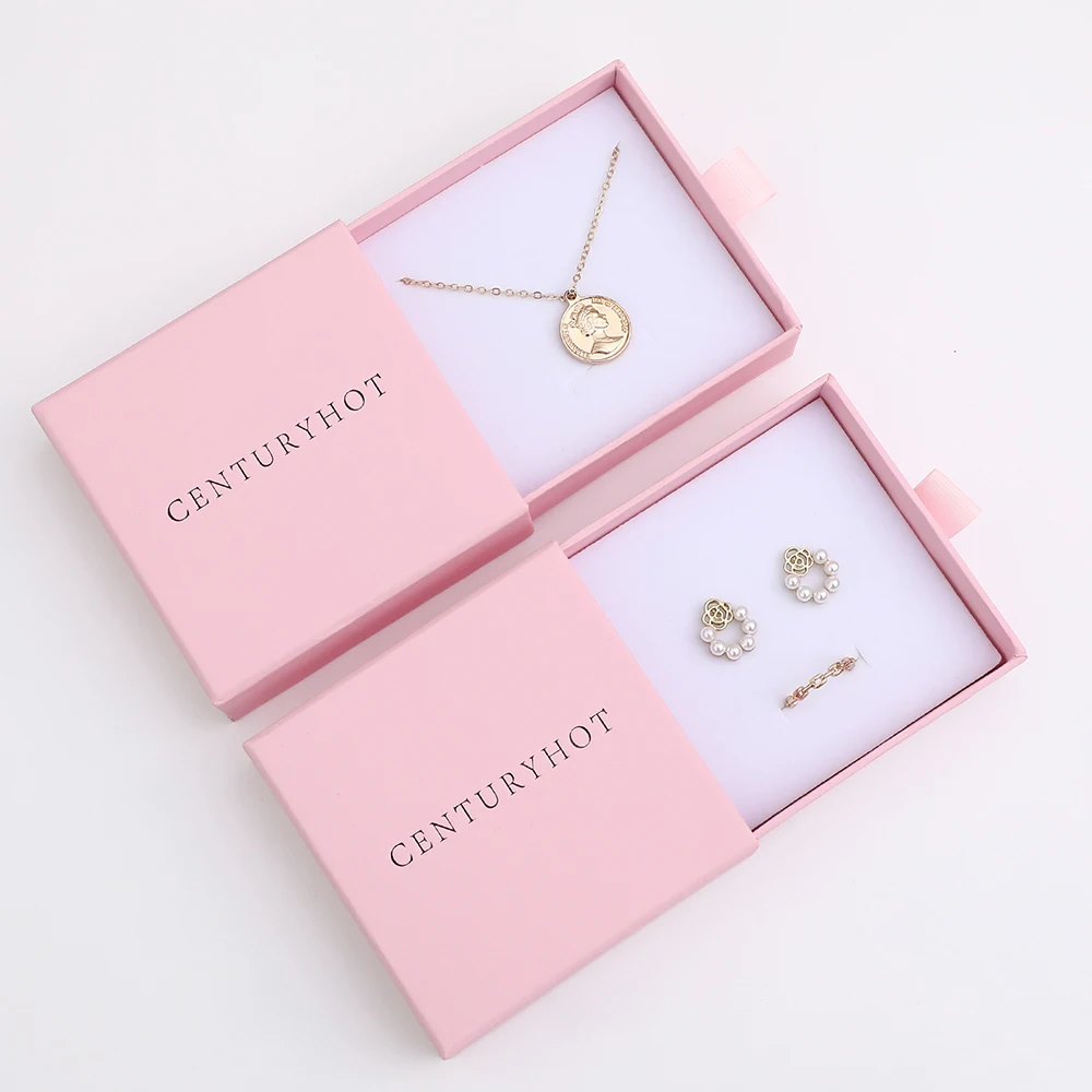 9*9cm Pink Jewelry Paper Box, Personalized Drawer Package Box Bracelet Necklace Earrings Package Box With Logo