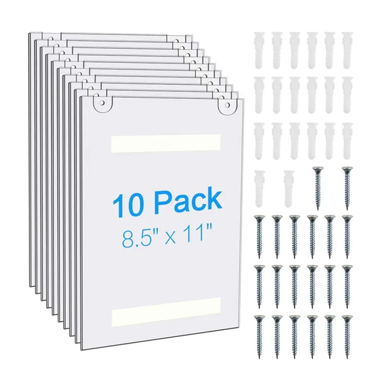 Wall Mount Acrylic Sign Holder 8.5x11 inch Vertical Clear Frame with Adhesive Tape and Mounting Screws for Home Office