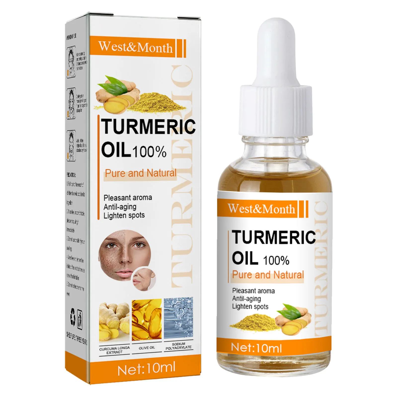 High Quality 10ml Collogen Turmeric Serum Oil Whitening Anti-acne Facial Serum