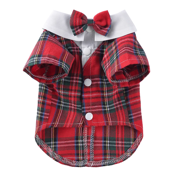 High Quality Formal Dog Dress Red Plaid Bowknot Party Dog Clothes for Male Dogs