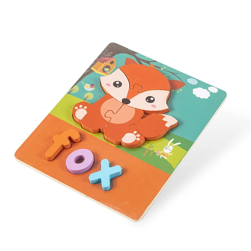 Animal Shape Jigsaw Puzzles Montessori Educational Toys with Alphabet Spelling Wooden Educational Jigsaw Puzzle