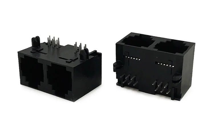 1X2 Port Modular Jack  RJ12 Side-Entry 6P6C Right-Angle 5521A RJ25 Connector L=16.5mm
