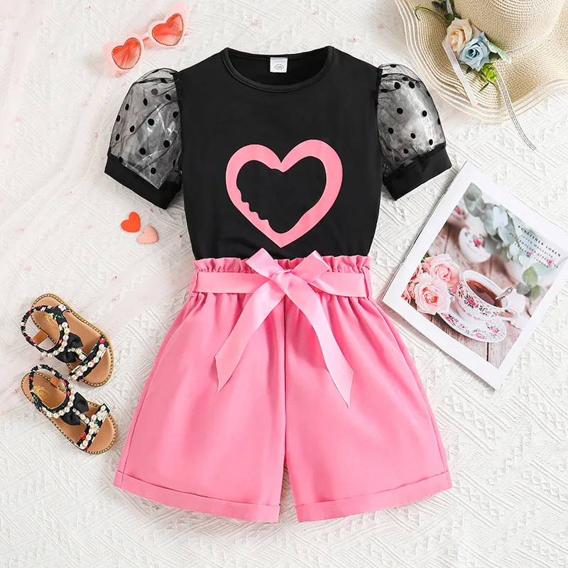 2024 Wholesale Fashion Girls Clothing 10-12 Years Old Children Wear Summer Polka Dot Short-sleeve Children Clothes