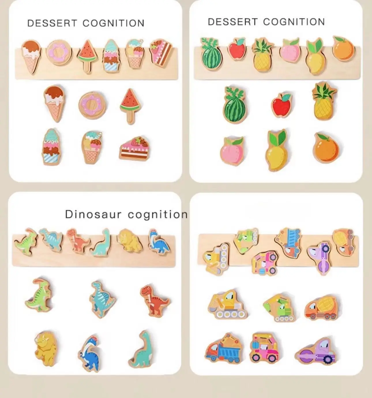 New Arrival Fun Kids Dessert Fruit Traffic Cognition Matching Board Montessori Preschool Educational Puzzle Board