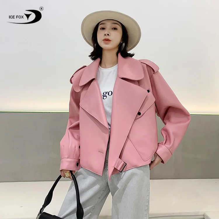 Female New Design Pink Leather Jacket Soft Leather Coat Slim Zipper Motorcycle Woman Sheepskin Jacket Genuine Leather jacket