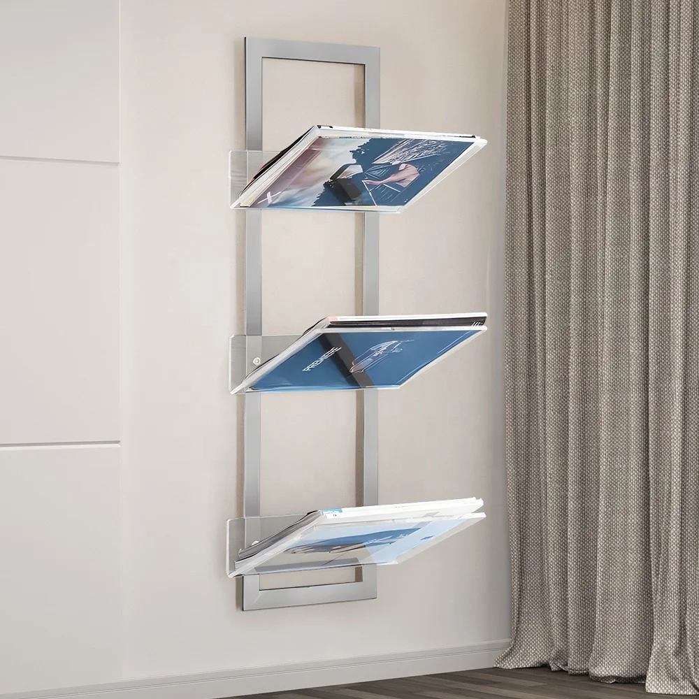 Custom 3 tier european steel wall bookcases decorative ladder modern book shelf luxury clear acrylic display shelf