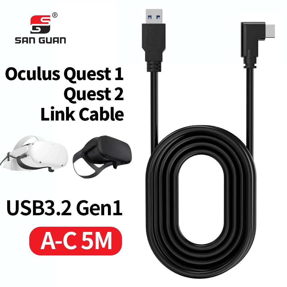 Pc VR Cable USB3.1 Data Transfer  Right Angle Usb C for VR Quest link charging cable HD headset long meter 16ft