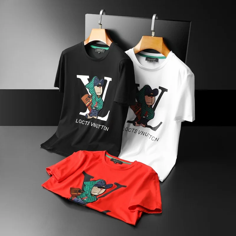 Chaopai Cartoon Embroidered Round Neck Short Sleeve T-shirt 1:1 designer clothes