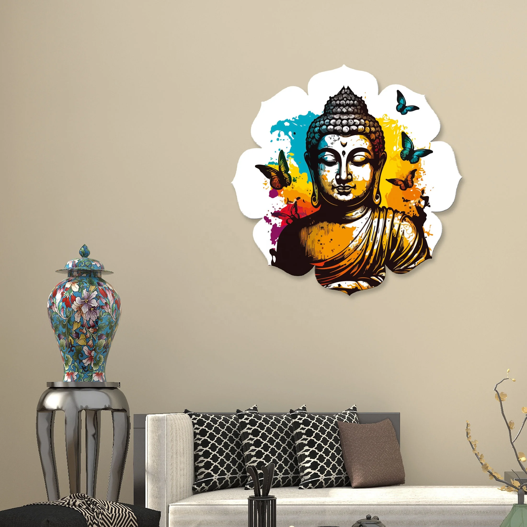 Buddha statue Unique shape Printing Painting Inspired Buddhism Pop Graffiti Wall Art For Home Office Decor