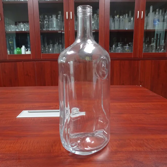Embossed Cork Top 3L Clear Glass Magnum Vsop Brandy Wine Bottles 3000ML