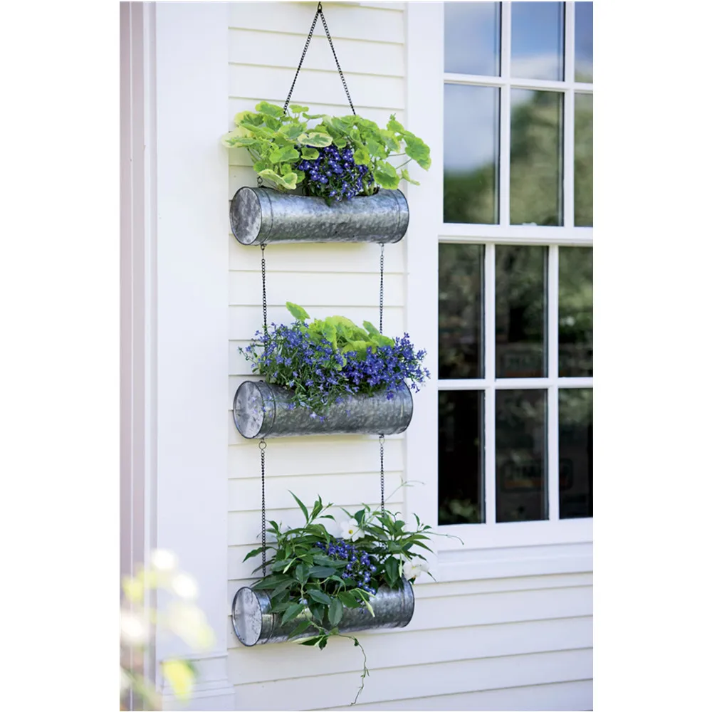 Oniya Galvanized Triple Vertical Garden Hanging Wall Planters for Indoor Plants