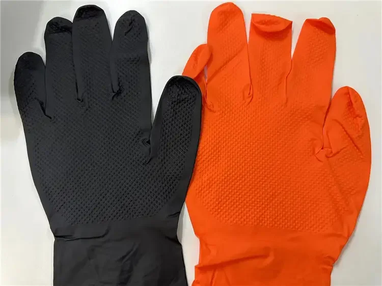 10 Mil 12 Mil Industry Mechanic Heavy Duty Oem logo Custom Food Car Cleaning Truck Auto Diamond Texture Nitrile Glove Gloves