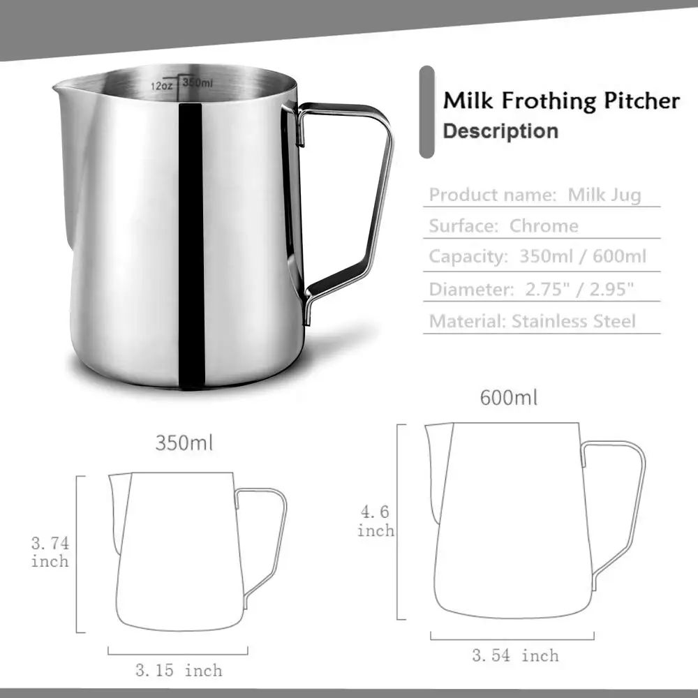 350ml 600ml Stainless Steel Metal Measuring Coffee Steaming Pitcher Cup Espresso Barista Tools Milk Frothing Jug Milk Pitcher