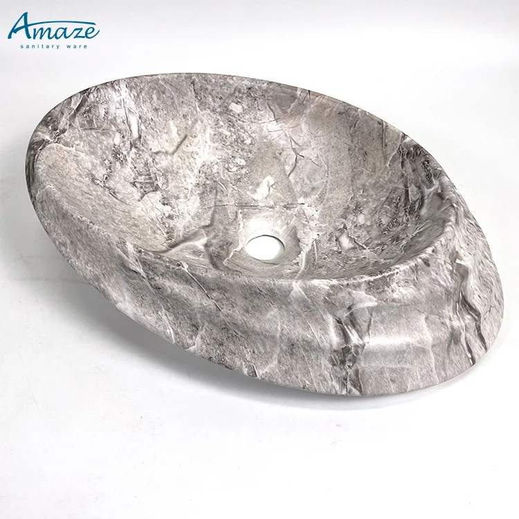 Hotel good quality luxury ceramic washbasin oval marble design bathroom sink hand wash basin