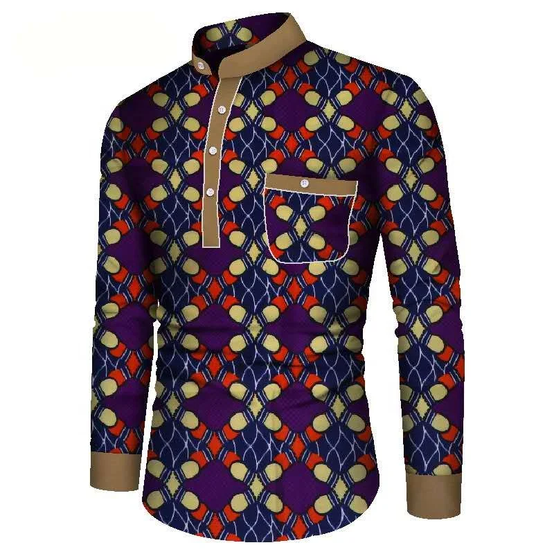 Best seller African Gentleman Shirt with 100% cotton wax printing fabric