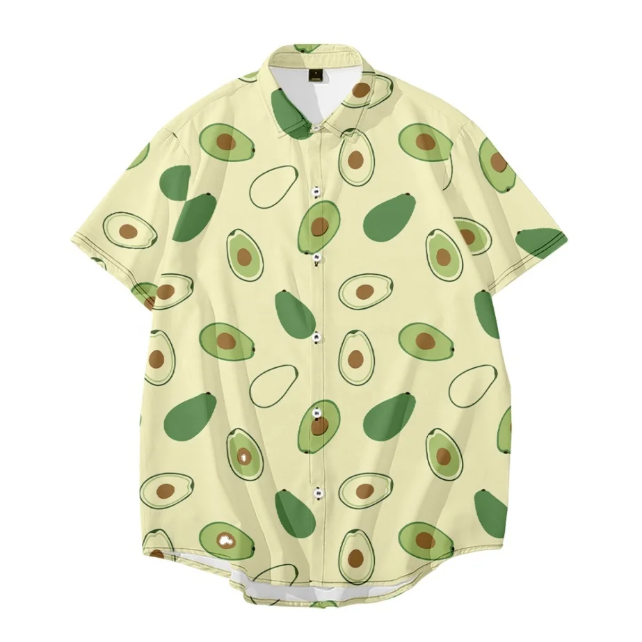 Новинка 2021, свободная Мужская рубашка с креативным принтом авокадо и короткими рукавами, летняя рубашка с короткими рукавами и уличным принтом