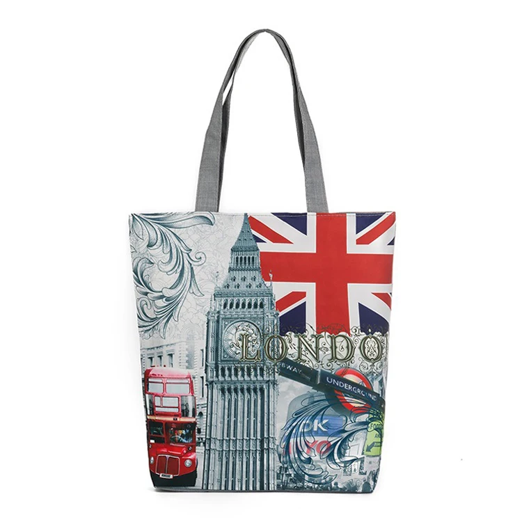 Sublimation England Style Big Ben Pattern Canvas Shoulder Bag Reusable Cotton Shopping Tote Bag