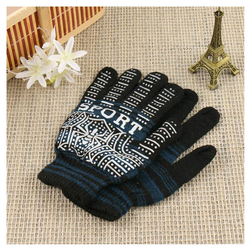 Hot autumn and winter acrylic knitted warm gloves Fashion spider print rubber striped gloves for big and small hands