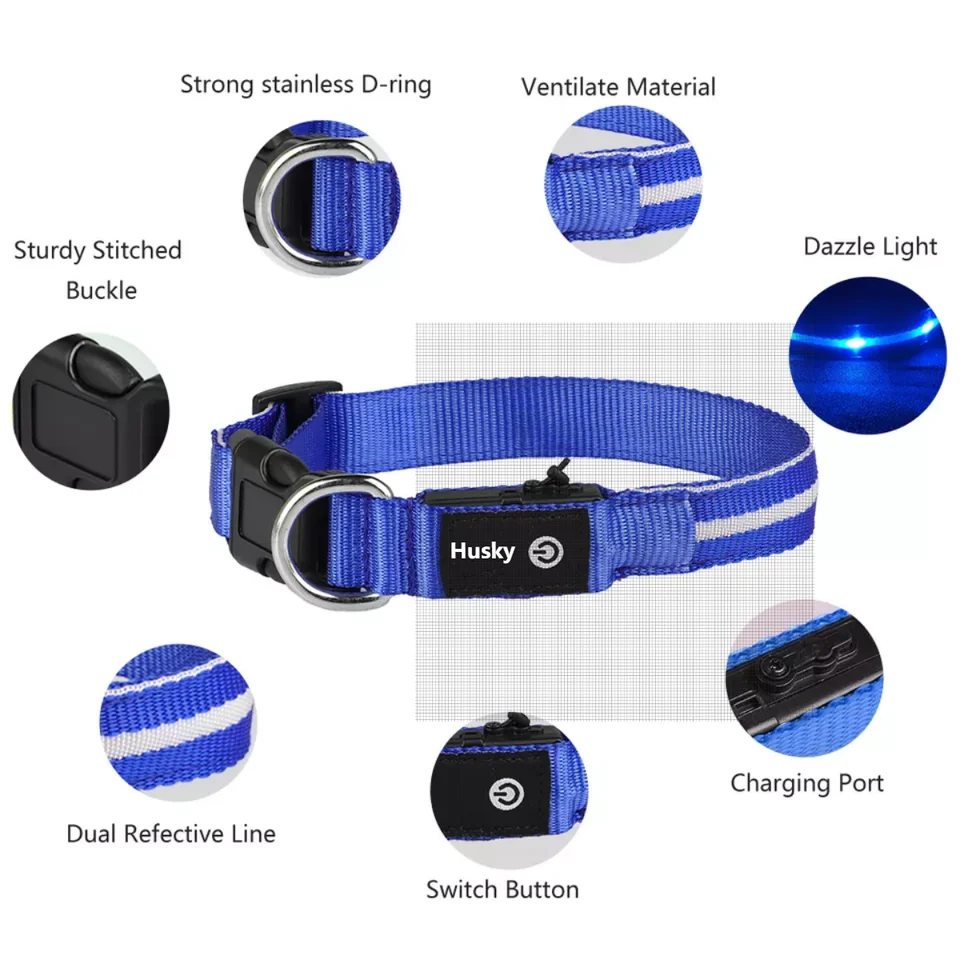 wholesale stock Popular USB charging light pet collar LED flash dog walking collar for dog cat