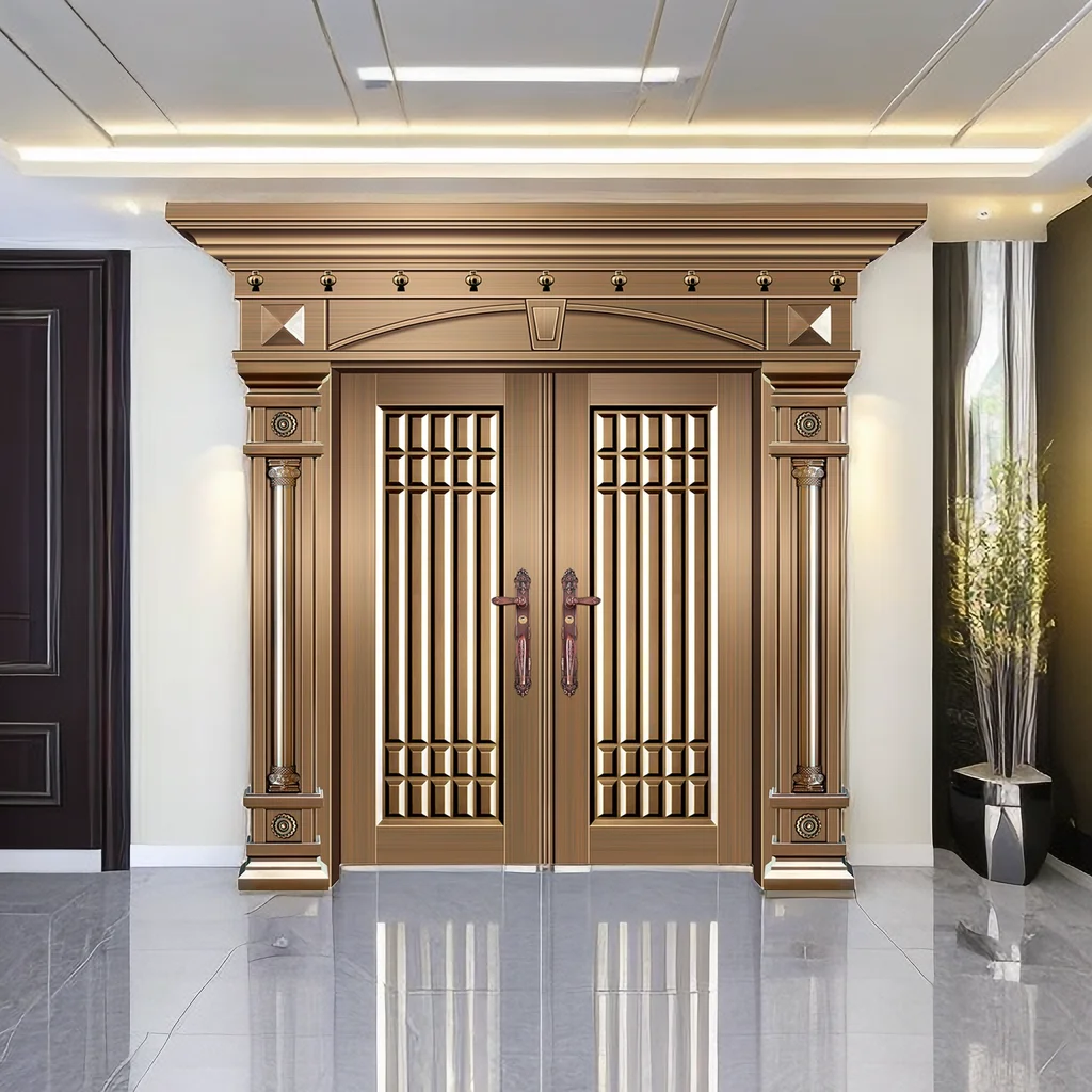 Custom Modern Designs Door Entrance Bulletproof Double Entry Wood Steel Cast Aluminum Sliding Gate Doors For Villa
