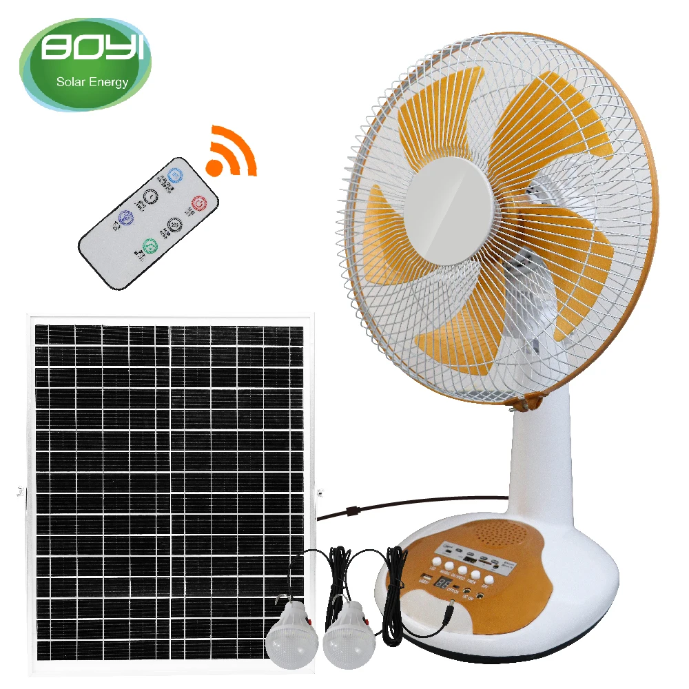 Guangdong rechargeable 12 inch fan 12v dc ac solar fan light with fm radio