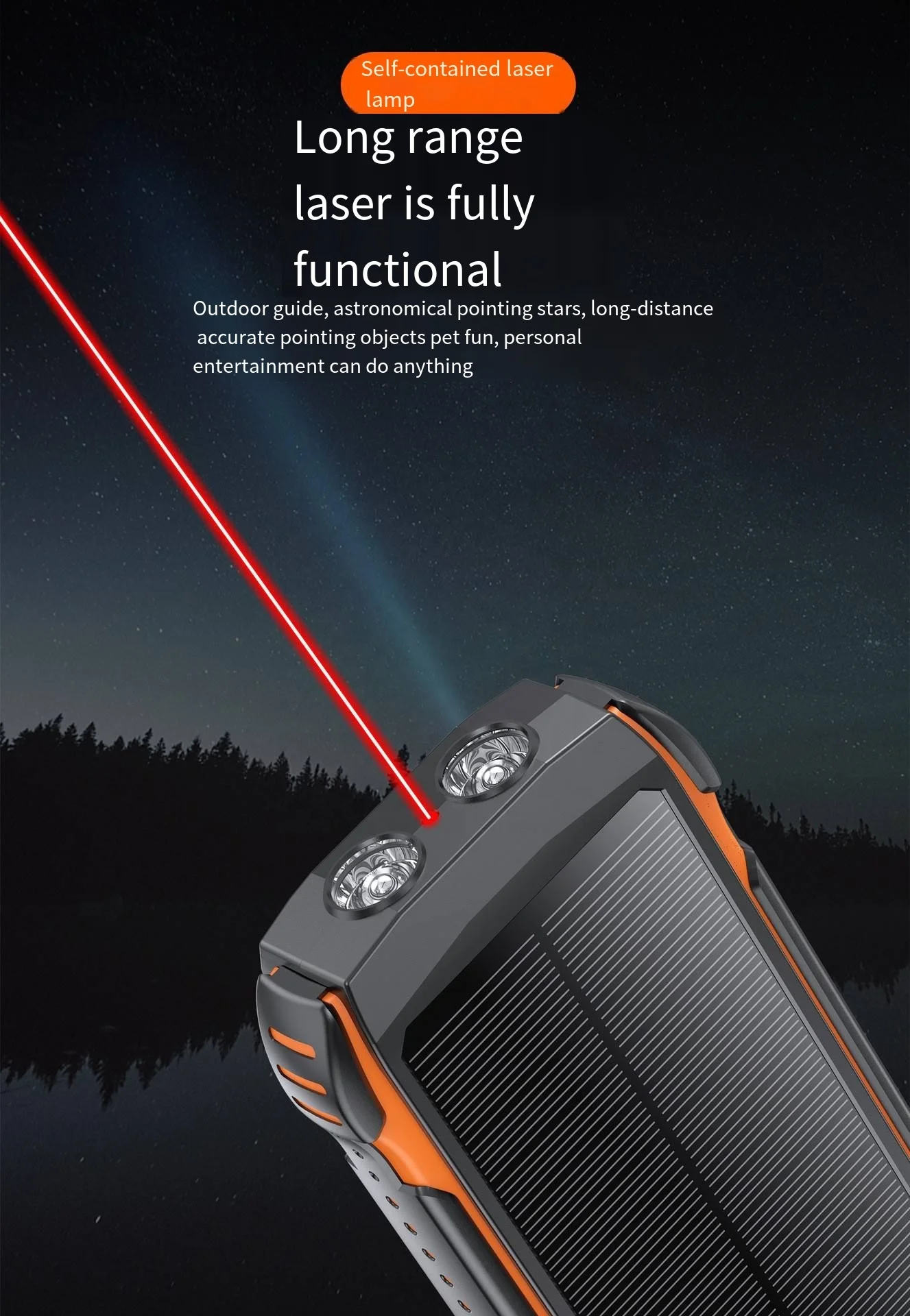 Portable charger Solar Power Bank Built Cables 20000mAh Solar Charger  External Charger Power bank With LED Light for smart phon