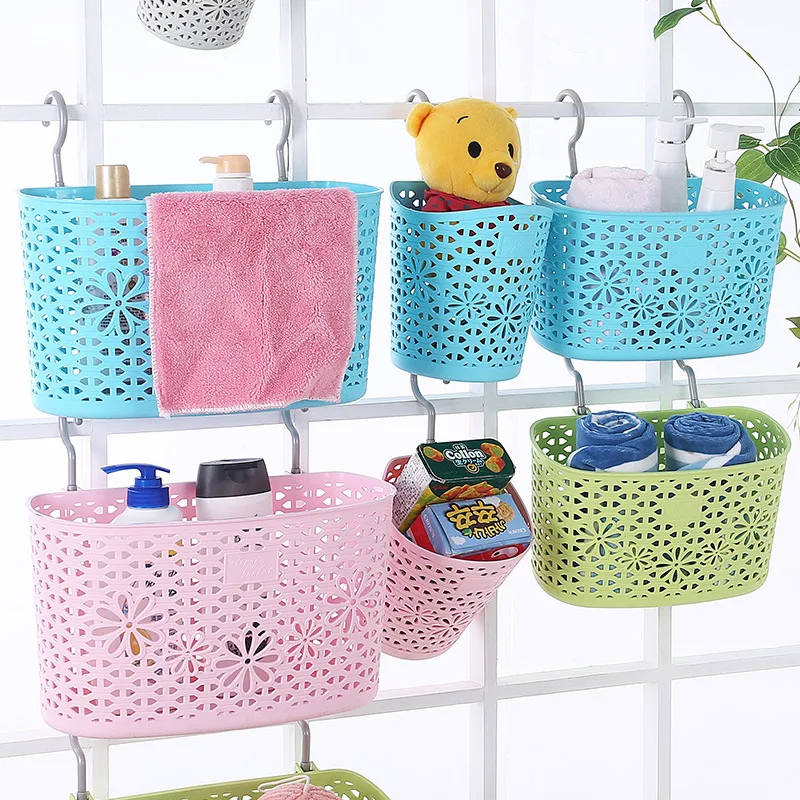 Eco-friendly Colored Bathroom Hanging Plastic Storage Baskets with Hanging Household Usage Wall Hanging Laundry Baskets