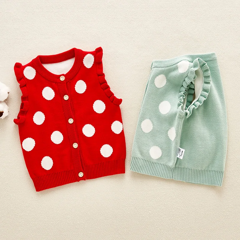 
Low Price Wholesale Newborn Pure Color Sleeveless Knit Dot Pattern Wool Vest For Baby Clothing 